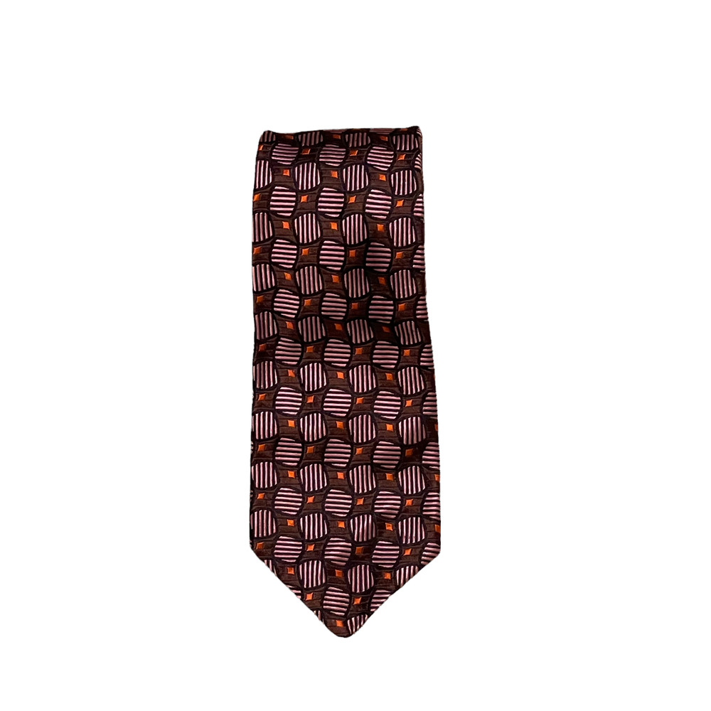 Robert Talbott Best Of Class Mens Silk Tie Pink Brown Orange Geometric 60"X3.75"